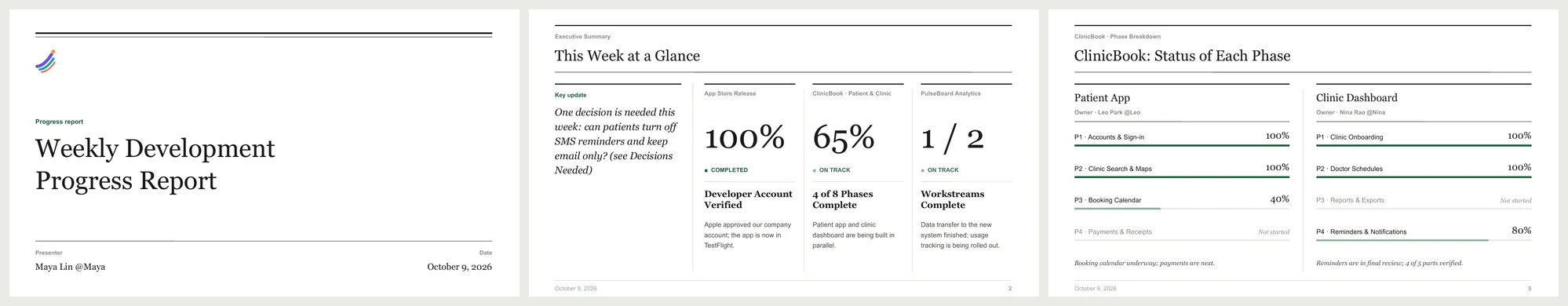 Classic design: black and white editorial slides with serif headings.